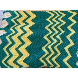 Handmade 100% Acrylic Yellow and Green Chevron Afghan Throw Blanket